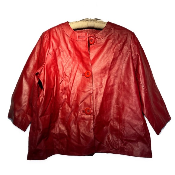 Neiman Marcus NWOT Vintage Short Red Cape Style Leather Jacket Sz XL Y2K - Picture 6 of 14